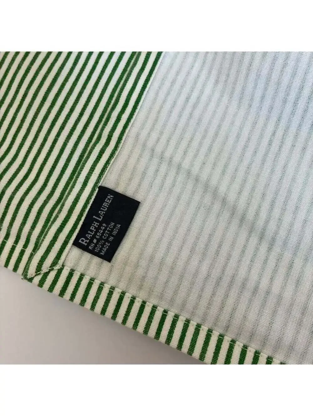 Ralph Lauren Green White Ticking Stripe Placemats Set of 4 Cotton 12x21 NEW